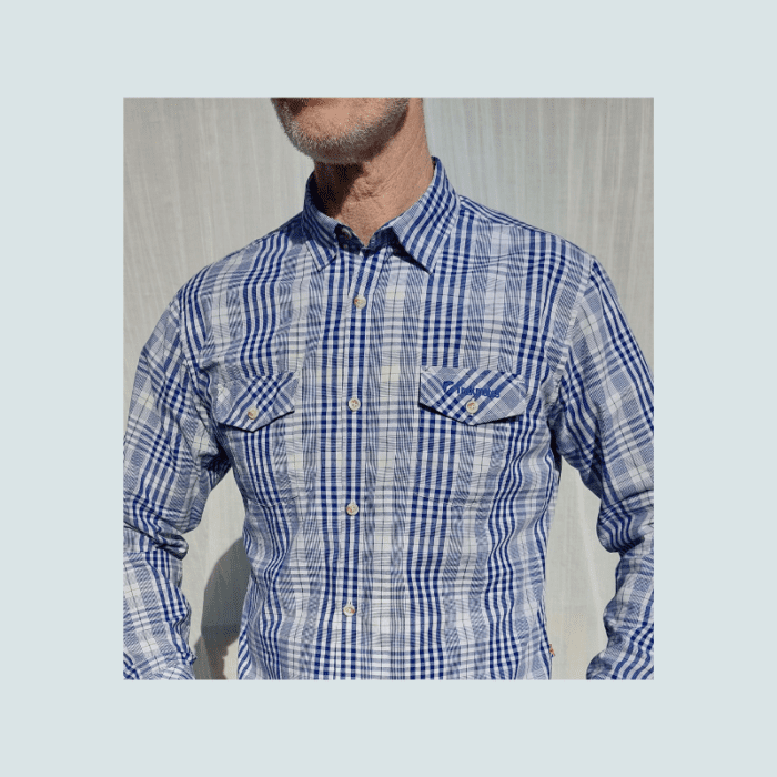 Trekmates men's shirt, blue check, small.